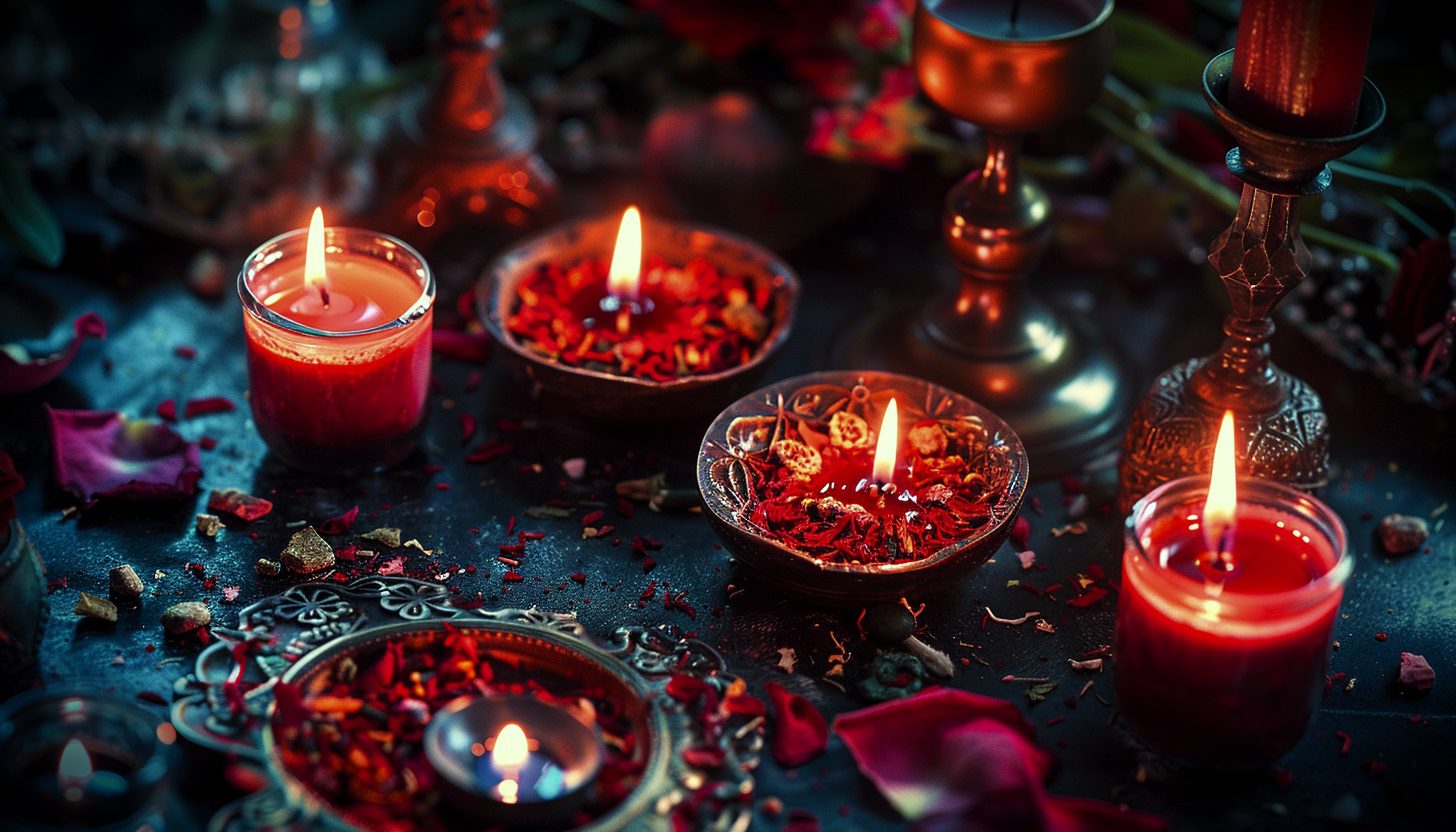 The color red in witchcraft, magick spells, and rituals.