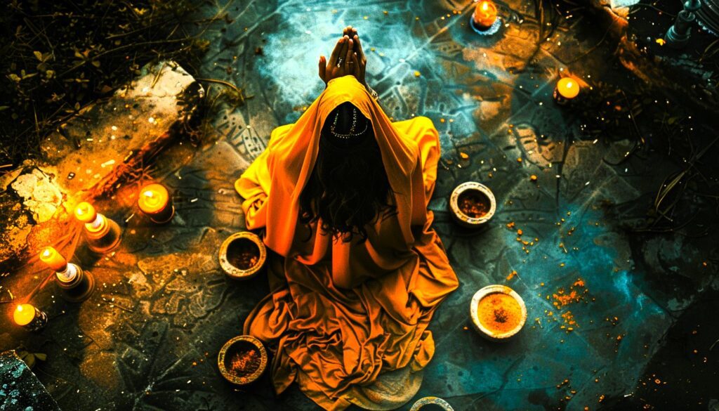 Witch dressed in yellow for her magick spell.