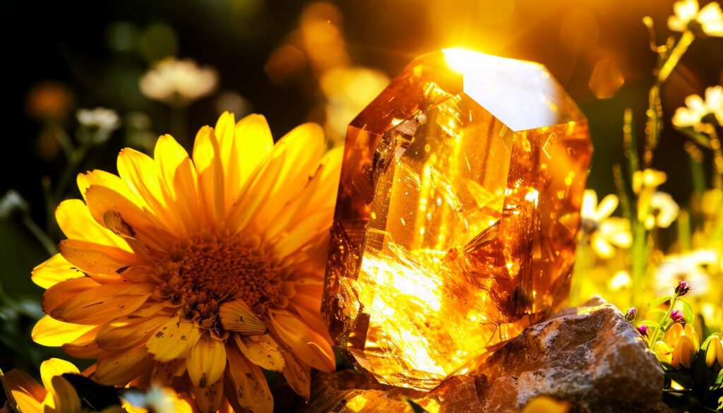 Yellow crystals and flowers in witchcraft