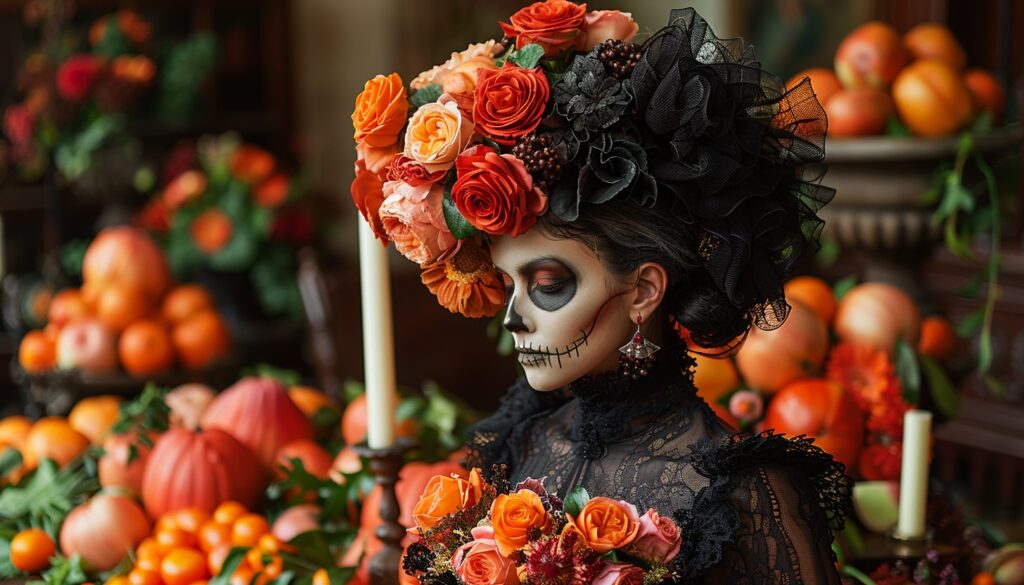 Woman with her face painted for the Mexican celebration, Dia-de-Muertos