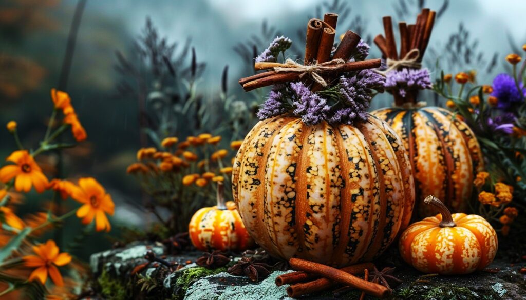 Cinnamon sticks in a gourd for Mabon