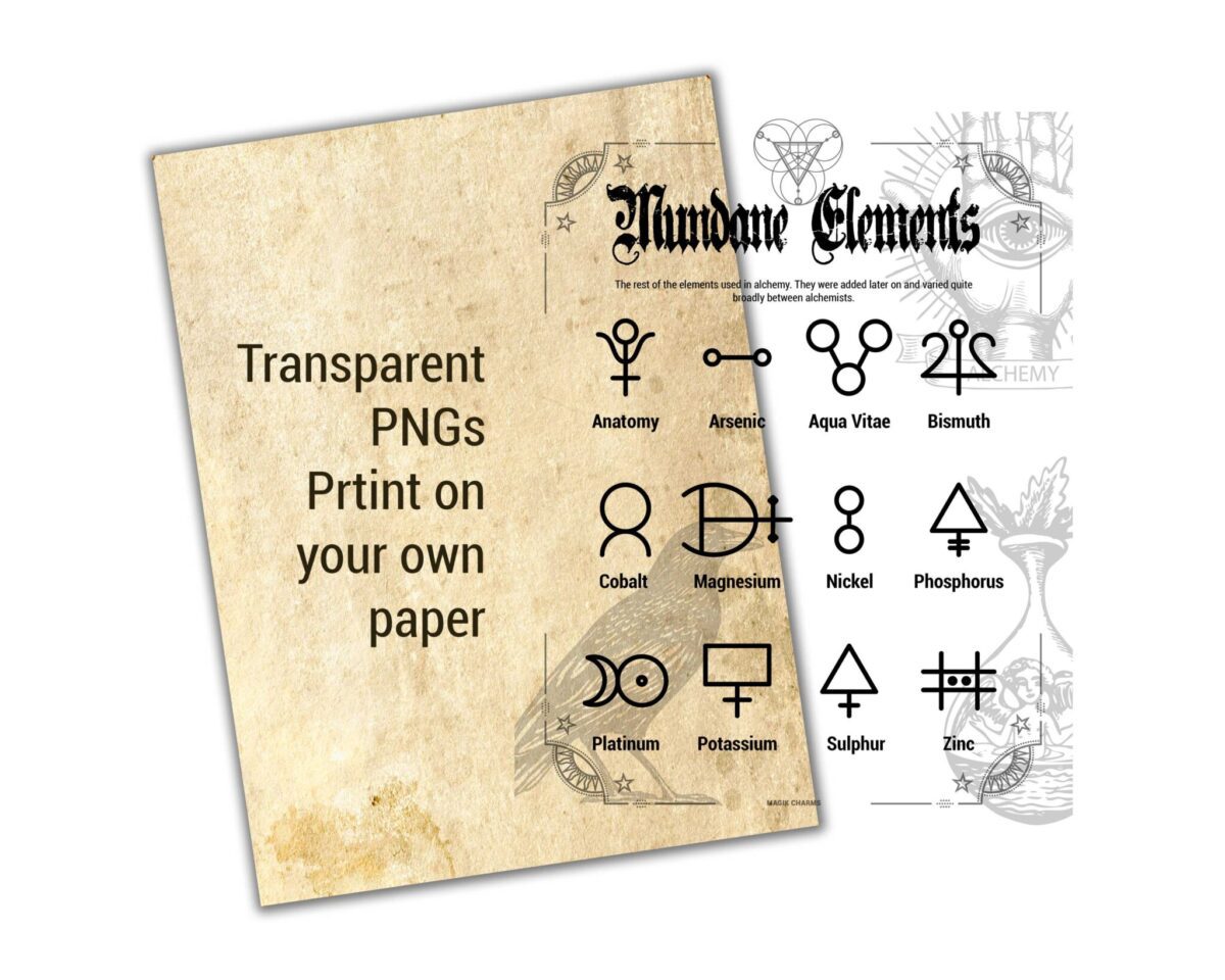 Alchemical symbols on a transparent background, great for printing on your own paper