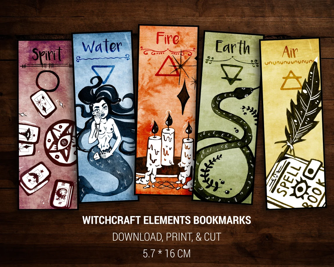 Earth, Fire, Water, Air, and Spirit Bookmarks