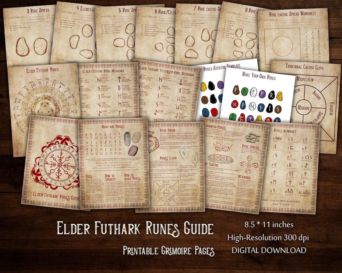 Elder Futhark Runes Stone Casting and Reading Digital Grimoire Pages