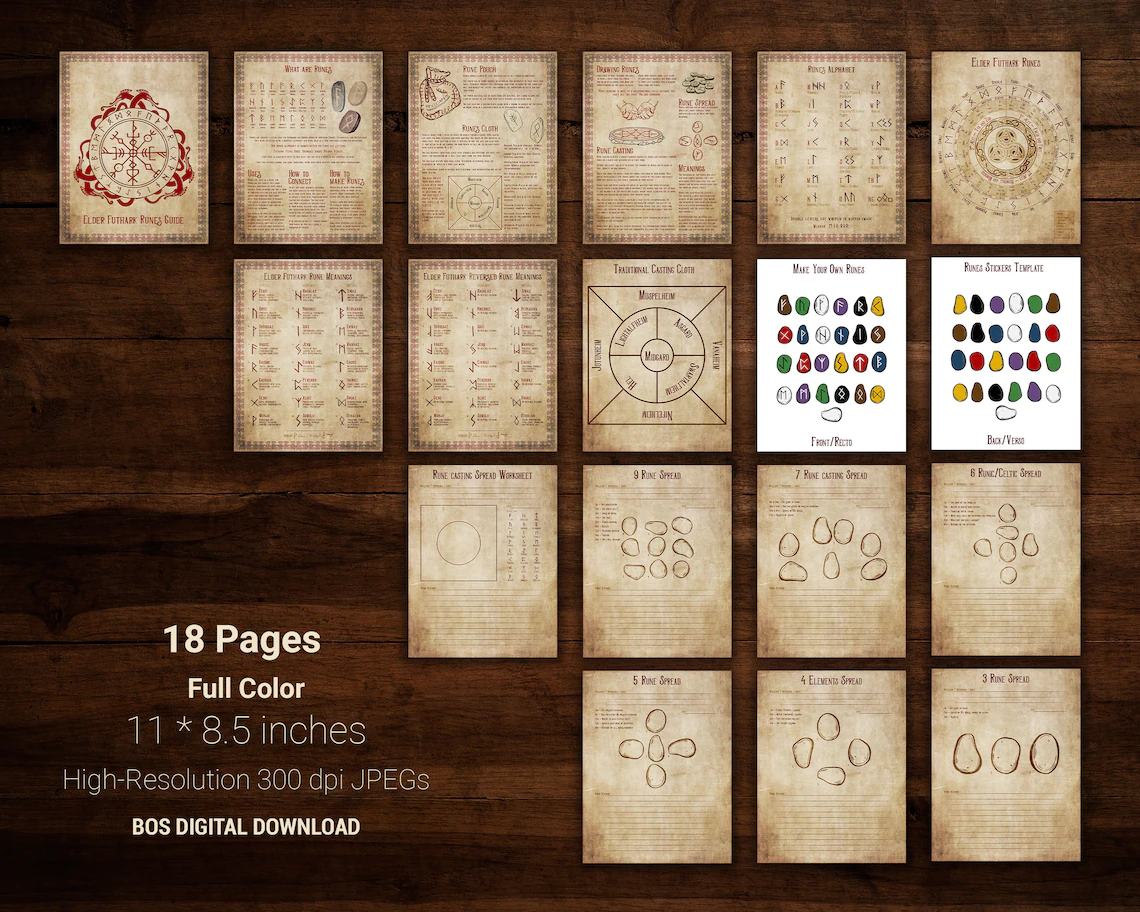 Elder Futhark Runes Stone Casting and Reading Guide Pack
