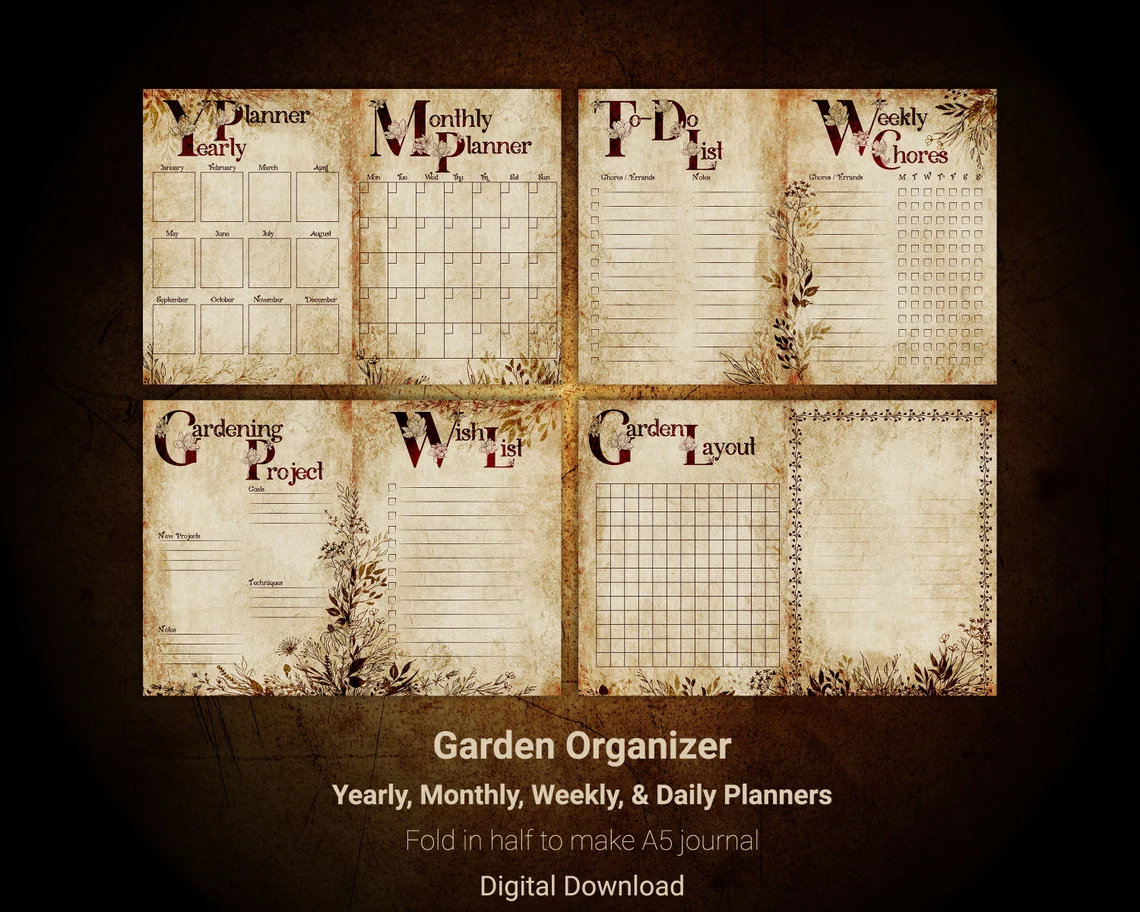Garden Organizer- yearly, monthly, weekly, and daily garden planners to help your garden grow