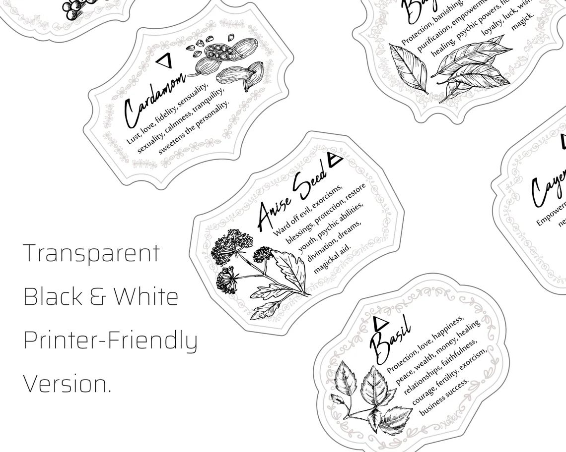 Herb & Spices v1 Apothecary Label Set 45 Printable