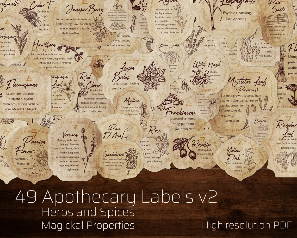 Herb & Spices v2 Apothecary Label Set 49 Printable