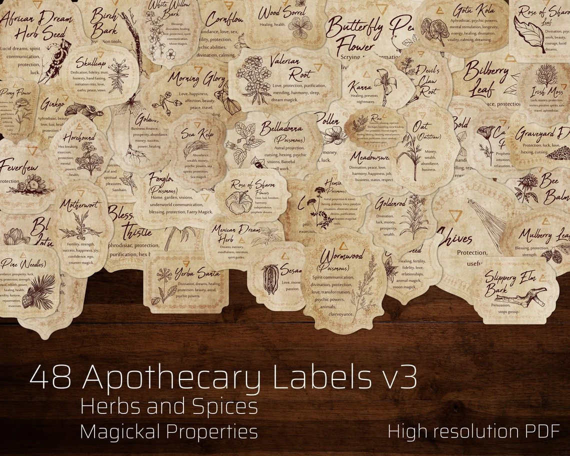 Herb & Spices v3 Apothecary Label Set 48 Printable