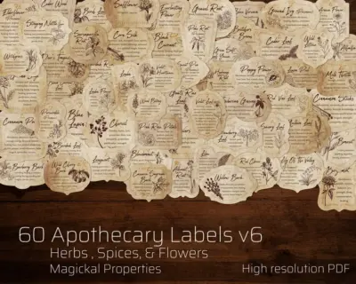 Herb & Spices v6 Apothecary Label Set 60 Printable