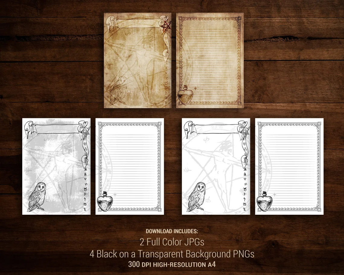 Owl and knowledge digital grimoire paper pack