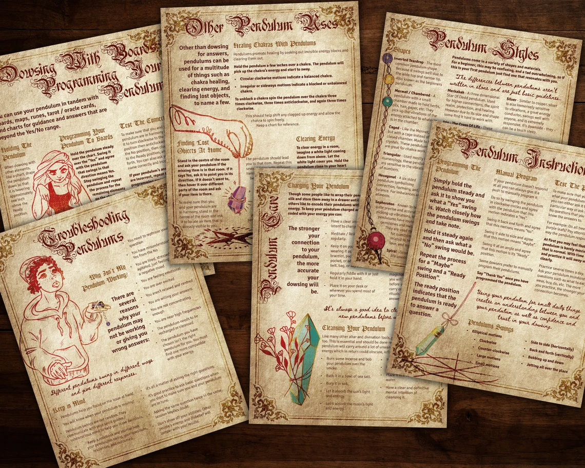 Printable pendulum divination grimoire pages How To Mystic Divination Guide Printable Grimoire Pages for Book of Shadow + 6 Boards, High Resolution Digital PDF Download