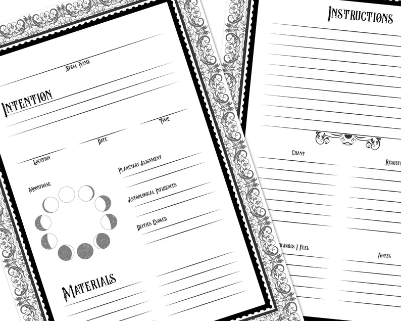 Blank template pages for your book of shadows