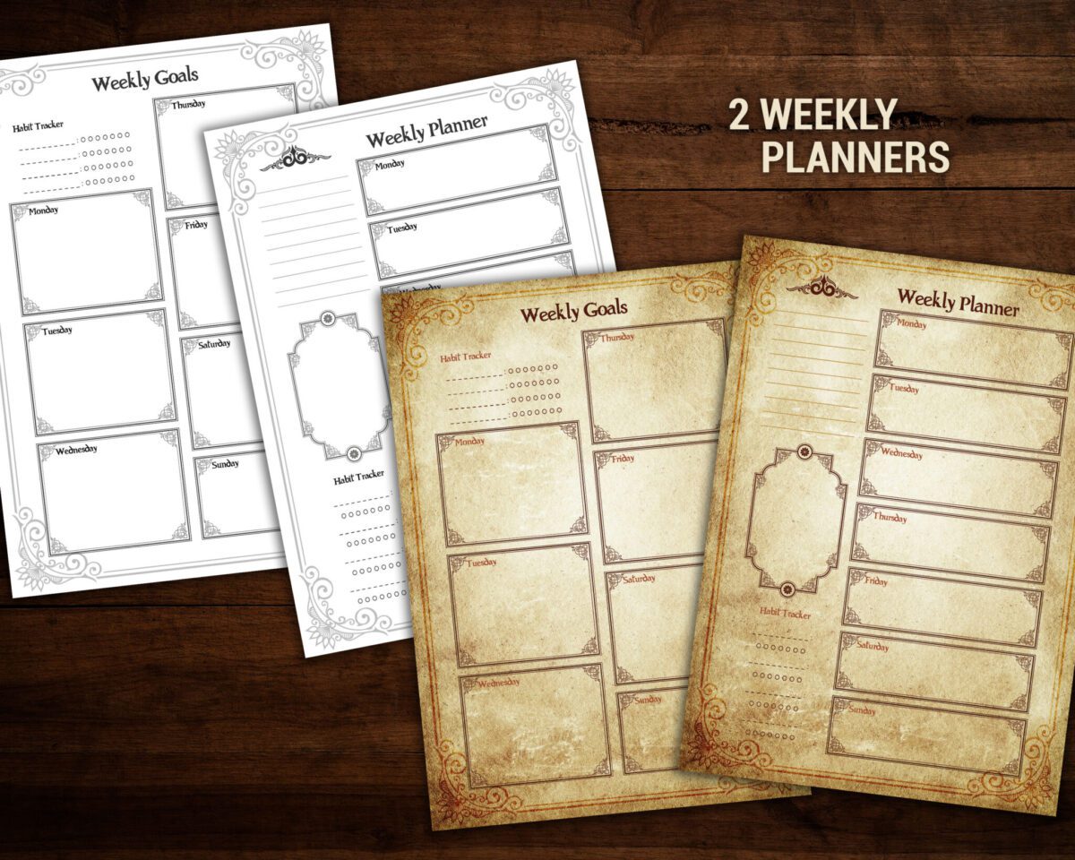 Weekly planners and goal setting pages for witches
