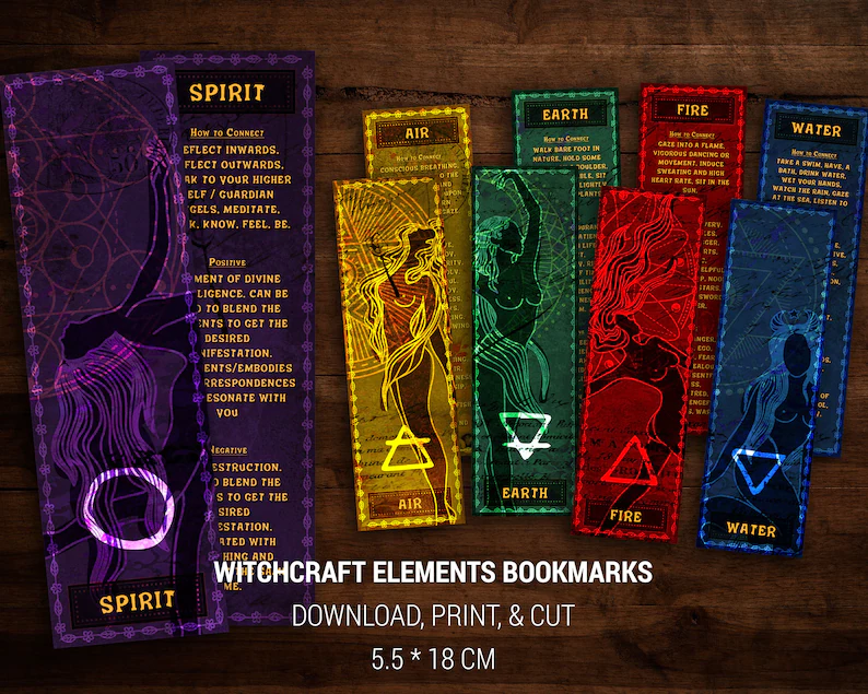 Download and print Elemental Magick bookmarks for your book of shadows