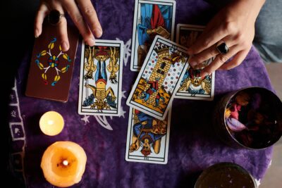 Divination tools for fortune telling, reading tarot cards, runes, bone throwing, crystals.